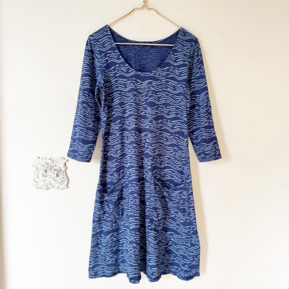 Fresh Produce Blue Sea Waves Patch Pocket Midi Dress S